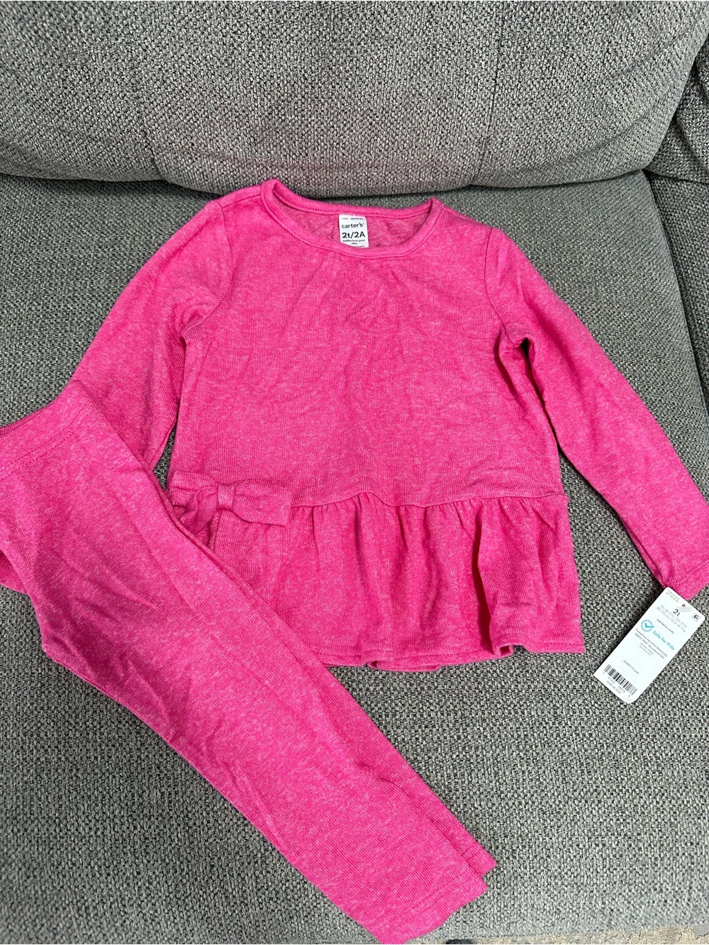 Carter's Hot Pink Girls' Long Sleeve Peplum Pajama Set with Bow
